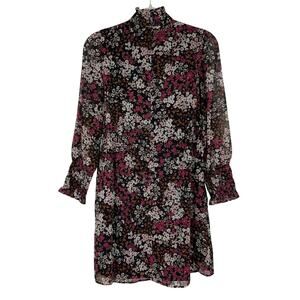 Ann Taylor Floral Smocked Neck Shift Dress Size 4P NWT Black Pink